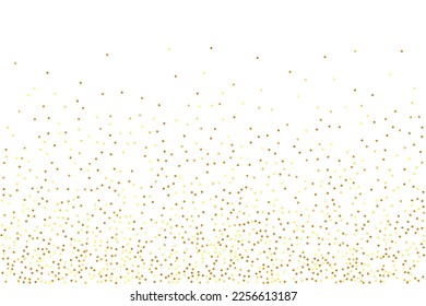 Gold Confetti on Red. Isolated Golden Dust Particles. Vector Round Bokeh. Abstract Iridescent Background. Fluid Birthday Card. Random Bridal Backdrop. Foil Border. Geometric Anniversary Backdrop.