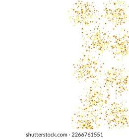 Gold Confetti on Red. Isolated Golden Dust Particles. Foil Border. Geometric Anniversary Backdrop. Fluid Birthday Card. Random Bridal Backdrop. Vector Round Bokeh. Abstract Iridescent Background.