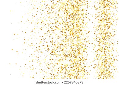 Gold Confetti on Red. Isolated Golden Dust Particles. Foil Border. Geometric Anniversary Backdrop. Vector Round Bokeh. Abstract Iridescent Background. Fluid Birthday Card. Random Bridal Backdrop.