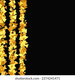 Gold Confetti on Red. Isolated Golden Dust Particles. Fluid Birthday Card. Random Bridal Backdrop. Vector Round Bokeh. Abstract Iridescent Background. Foil Border. Geometric Anniversary Backdrop.