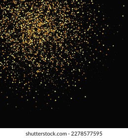 Gold Confetti on Red. Isolated Golden Dust Particles. Foil Border. Geometric Anniversary Backdrop. Vector Round Bokeh. Abstract Iridescent Background. Fluid Birthday Card. Random Bridal Backdrop.