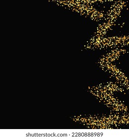 Gold Confetti on Red. Isolated Golden Dust Particles. Fluid Birthday Card. Random Bridal Backdrop. Vector Round Bokeh. Abstract Iridescent Background. Foil Border. Geometric Anniversary Backdrop.