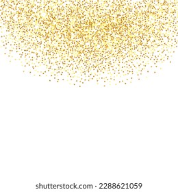 Gold Confetti on Red. Isolated Golden Dust Particles. Vector Round Bokeh. Abstract Iridescent Background. Foil Border. Geometric Anniversary Backdrop. Fluid Birthday Card. Random Bridal Backdrop.