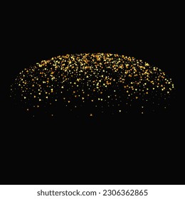 Gold Confetti on Red. Isolated Golden Dust Particles. Foil Border. Geometric Anniversary Backdrop. Fluid Birthday Card. Random Bridal Backdrop. Vector Round Bokeh. Abstract Iridescent Background.