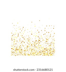 Gold Confetti on Red. Isolated Golden Dust Particles. Foil Border. Geometric Anniversary Backdrop. Vector Round Bokeh. Abstract Iridescent Background. Fluid Birthday Card. Random Bridal Backdrop.