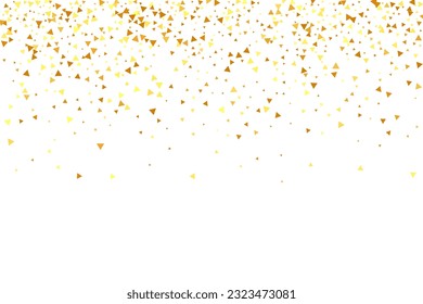 Gold Confetti on Red. Isolated Golden Dust Particles. Foil Border. Geometric Anniversary Backdrop. Fluid Birthday Card. Random Bridal Backdrop. Vector Round Bokeh. Abstract Iridescent Background.