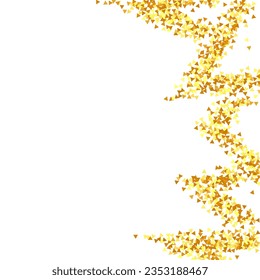 Gold Confetti on Red. Isolated Golden Dust Particles. Foil Border. Geometric Anniversary Backdrop. Vector Round Bokeh. Abstract Iridescent Background. Fluid Birthday Card. Random Bridal Backdrop.