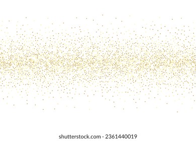 Gold Confetti on Red. Isolated Golden Dust Particles. Fluid Birthday Card. Random Bridal Backdrop. Foil Border. Geometric Anniversary Backdrop. Vector Round Bokeh. Abstract Iridescent Background.