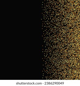 Gold Confetti on Red. Isolated Golden Dust Particles. Fluid Birthday Card. Random Bridal Backdrop. Vector Round Bokeh. Abstract Iridescent Background. Foil Border. Geometric Anniversary Backdrop.