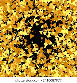 Gold Confetti on Red. Isolated Golden Dust Particles. Fluid Birthday Card. Random Bridal Backdrop. Foil Border. Geometric Anniversary Backdrop. Vector Round Bokeh. Abstract Iridescent Background.