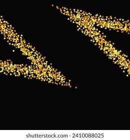 Gold Confetti on Red. Isolated Golden Dust Particles. Foil Border. Geometric Anniversary Backdrop. Fluid Birthday Card. Random Bridal Backdrop. Vector Round Bokeh. Abstract Iridescent Background.