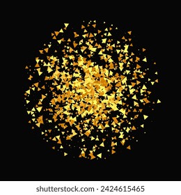 Gold Confetti on Red. Isolated Golden Dust Particles. Foil Border. Geometric Anniversary Backdrop. Vector Round Bokeh. Abstract Iridescent Background. Fluid Birthday Card. Random Bridal Backdrop.