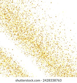 Gold Confetti on Red. Isolated Golden Dust Particles. Vector Round Bokeh. Abstract Iridescent Background. Foil Border. Geometric Anniversary Backdrop. Fluid Birthday Card. Random Bridal Backdrop.