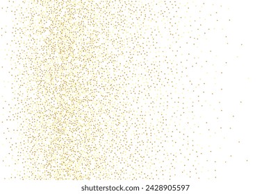 Gold Confetti on Red. Isolated Golden Dust Particles. Fluid Birthday Card. Random Bridal Backdrop. Vector Round Bokeh. Abstract Iridescent Background. Foil Border. Geometric Anniversary Backdrop.