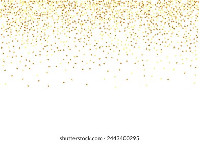 Gold Konfetti auf Rot. Isolierte goldene Staubpartikel. Folienrand. Geometrische Jubiläums-Kulisse. In: Fluid Birthday Card. Zufällige Braut-Kulisse. In: Vector Round Bokeh. Abstrakter irisierender Hintergrund.