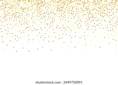 Gold Confetti on Red. Isolated Golden Dust Particles. Fluid Birthday Card. Random Bridal Backdrop. Foil Border. Geometric Anniversary Backdrop. Vector Round Bokeh. Abstract Iridescent Background.