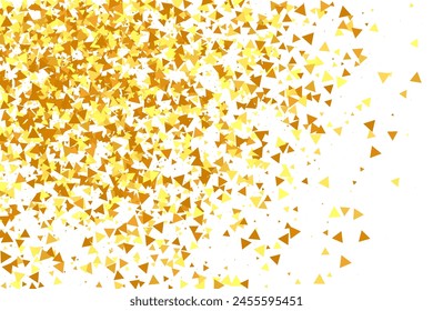 Gold Confetti on Red. Isolated Golden Dust Particles. Foil Border. Geometric Anniversary Backdrop. Fluid Birthday Card. Random Bridal Backdrop. Vector Round Bokeh. Abstract Iridescent Background.