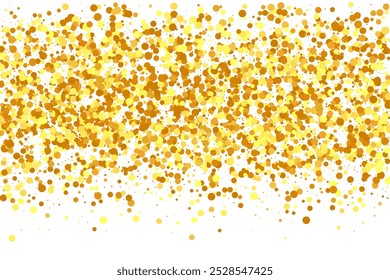 Confetti Dourado em Vermelho. Partículas Douradas Isoladas. Vetor em volta de Bokeh. Resumo Iridescente Fundo. Borda de folha de alumínio. Fundo de aniversário geométrico. Cartão Fluido de Aniversário. Pano de Fundo de Noiva Aleatório.