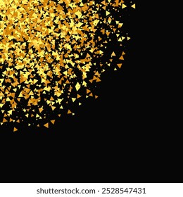 Confetti Dourado em Vermelho. Partículas Douradas Isoladas. Cartão Fluido de Aniversário. Pano de Fundo de Noiva Aleatório. Vetor em volta de Bokeh. Resumo Iridescente Fundo. Borda de folha de alumínio. Fundo de aniversário geométrico.