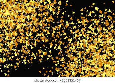 Confetti Dourado em Vermelho. Partículas Douradas Isoladas. Cartão Fluido de Aniversário. Pano de Fundo de Noiva Aleatório. Borda de folha de alumínio. Fundo de aniversário geométrico. Vetor em volta de Bokeh. Resumo Iridescente Fundo.