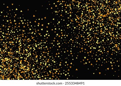 Gold Confetti on Red. Isolated Golden Dust Particles. Foil Border. Geometric Anniversary Backdrop. Vector Round Bokeh. Abstract Iridescent Background. Fluid Birthday Card. Random Bridal Backdrop.