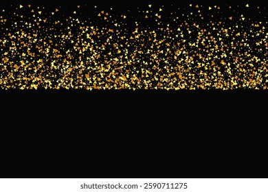 Gold Confetti on Red. Isolated Golden Dust Particles. Fluid Birthday Card. Random Bridal Backdrop. Foil Border. Geometric Anniversary Backdrop. Vector Round Bokeh. Abstract Iridescent Background.