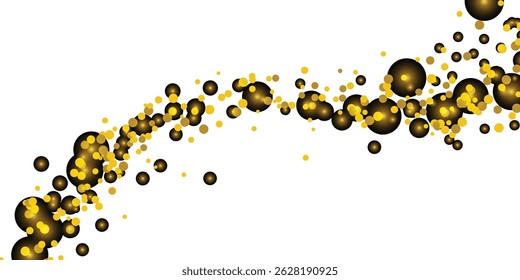 Gold Confetti on shiny. Isolated Golden Dust Particles. Fluid Birthday Card. Random Bridal Backdrop. Vector Round Bokeh. Abstract Iridescent Background. Foil Border. Geometric Anniversary Backdrop.