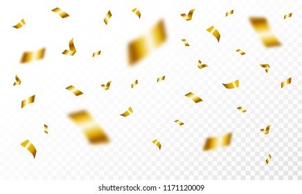 Gold confetti on transparent background. Vector illustration.