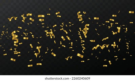 Gold confetti on a transparent background. Festive vector illustration.