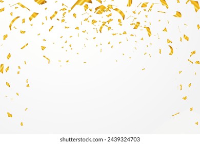 Gold confetti on transparent background. Luxury ribbon confetti template. Vector illustration