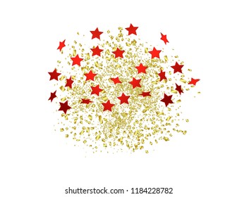 Gold confetti on a white background