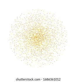Gold Confetti on White Background. Isolated Golden Dust Particles. Abstract Iridescent Birthday Card. Random Bridal Backdrop. Foil Border. Geometric Anniversary Backdrop. Vector Round Bokeh.