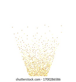 Gold Confetti on White Background. Isolated Golden Dust Particles. Vector Round Bokeh. Abstract Iridescent Birthday Card. Random Bridal Backdrop. Foil Border. Geometric Anniversary Backdrop.