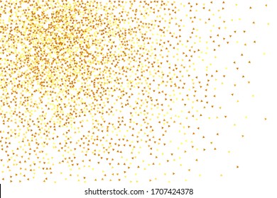 Gold Confetti on White Background. Isolated Golden Dust Particles. Vector Round Bokeh. Abstract Iridescent Birthday Card. Random Bridal Backdrop. Foil Border. Geometric Anniversary Backdrop.