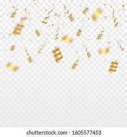 Gold Confetti. Party Vector Illustration with shine streamers and ribbona. Winner concept