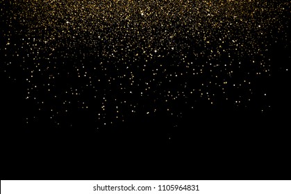 Gold confetti  powder falling and scatter  celebration decoration holiday party concept on black space abstract background vector illustration