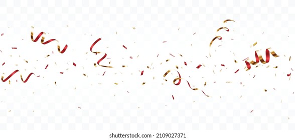 Gold confetti and ribbon background, isolated on transparent background