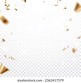 Gold confetti and ribbon background, isolated on transparent background