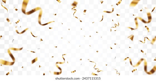 Gold confetti and ribbon background, isolated on transparent background