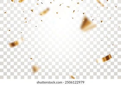 Gold confetti and ribbon background, isolated on transparent background