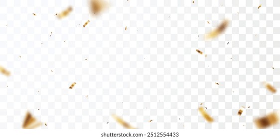 Gold confetti and ribbon banner, isolated on transparent background