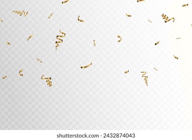 Gold confetti and ribbon bows falling and floating on a transparent background. blurred. Simple design. Vector. eps 10