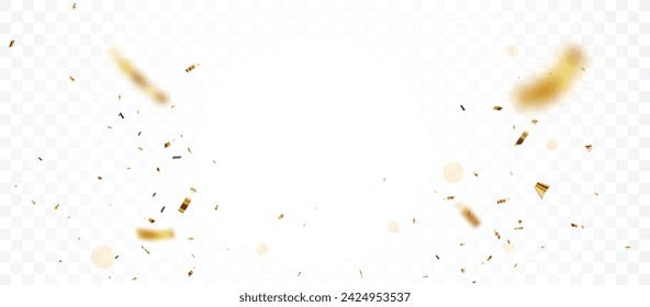 Gold confetti and ribbon, isolated on transparent background