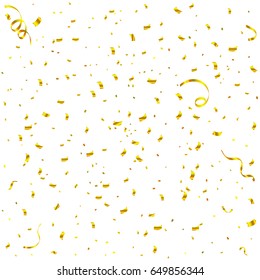 Gold Confetti And Ribbon Isolated On Transparent Background. Celebration. Vector Illustration