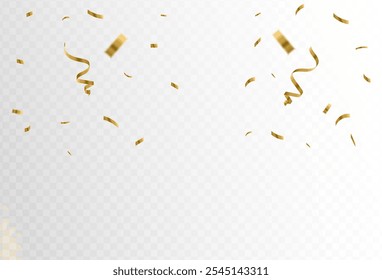 Gold confetti and ribbon streamers falling on a transparent background. blurred. blurred.simple design.colorful.Vector. eps 10	
