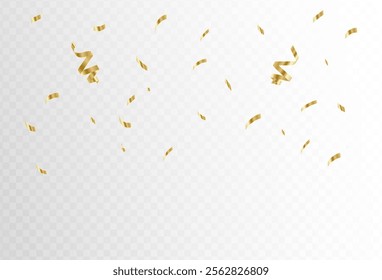 Gold confetti and ribbon streamers falling on a transparent background. blurred. Vector. eps 10,simple design