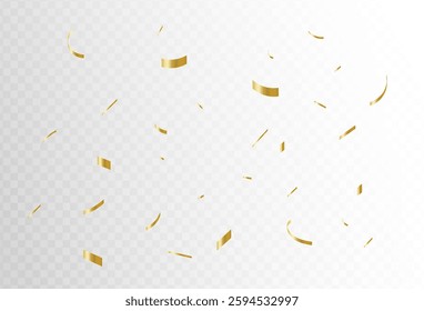 Gold confetti and ribbon streamers falling on a transparent background. blur. Transparent. Small and large.Vector illustrations
