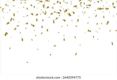 Gold confetti and ribbon streamers falling on a white background, Vector gold confetti Png. Confetti falling. Confetti, serpentine, tinsel. Decoration for the holiday. Birthday