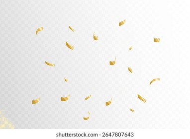 Gold confetti and ribbon streamers falling on a transparent background. blur. Transparent. Small and large.Vector eps 10