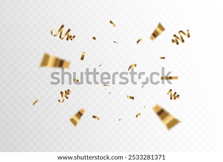 Gold confetti and ribbon streamers falling on a transparent background. blurred. Big and small,abstract frame,blurred,Vector. eps 10	